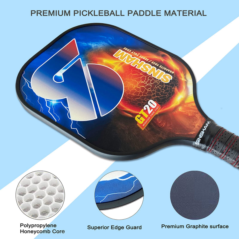 SINSHAM Pickleball Paddles,Pickleball Paddles Set of 2,Graphite Surface,Polypropylene Honeycomb Core,Cushion Grip,Lightweight Pickleball,1 Portable Drawstring Bag,2 Balls,2 Replacement Soft Grips fireball - BeesActive Australia