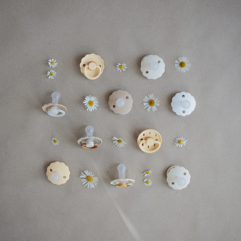 FRIGG Daisy SilkySoft Silicone Baby Pacifier | Made in Denmark | BPA-Free (Aurora/Bright White, 0-6 Months) Aurora/Bright White - BeesActive Australia
