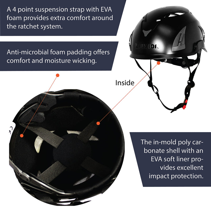 Fusion Climb Meka II Climbing Bungee Zipline Mountain Construction Safety Protection Helmet Black - BeesActive Australia