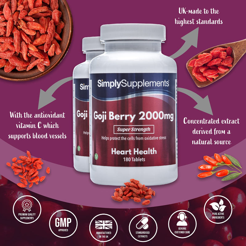 Goji Berry Extract 2000mg | 2X 180 Tablets | Super Strength | Vegan & Vegetarian Friendly | Manufactured in The UK - BeesActive Australia