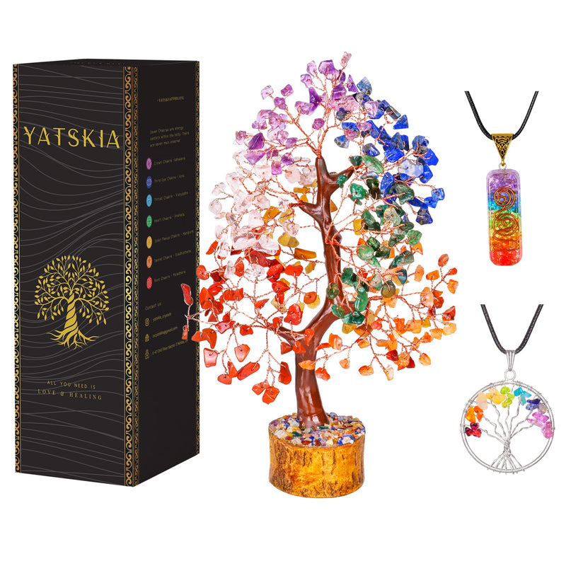 YATSKIA Crystal Tree - Bonsai Tree - Tree of Life - Seven Chakra Crystals - Gemstones - Home Decor - Crystal Necklaces - House Warming Gifts New Home - Spiritual Gifts - Crystal Gifts Seven Chakra (Copper Wire) - BeesActive Australia