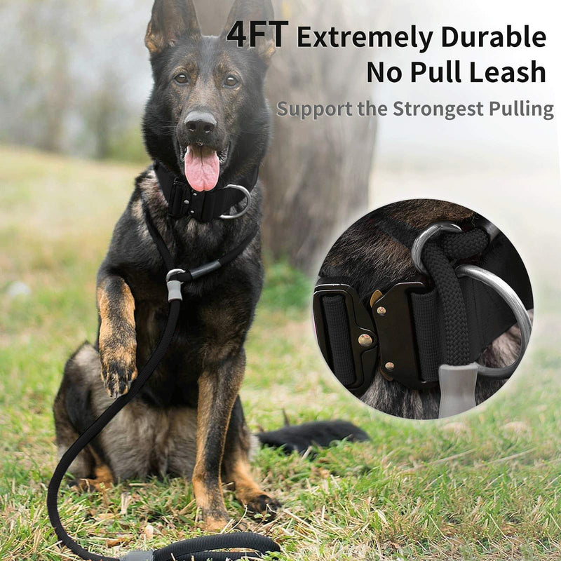 Strong Slip Rope Dog Training Leash (4ft) - Heavy Duty Durable Braided Nylon Lead with Rubber Stopper & Padded Handle - No Pull Walking Climbing for Medium Large Dogs Black 1/2" x 4ft - BeesActive Australia