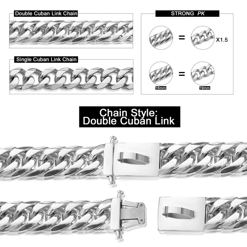 ToBeTrendy Dog Chain Collar Metal Chain Collar with Design Secure Buckle, High Polished Stainless Steel Cuban Link 16MM Heavy Duty Chew Proof Walking Collar for Small Medium Large Dogs 16" - BeesActive Australia