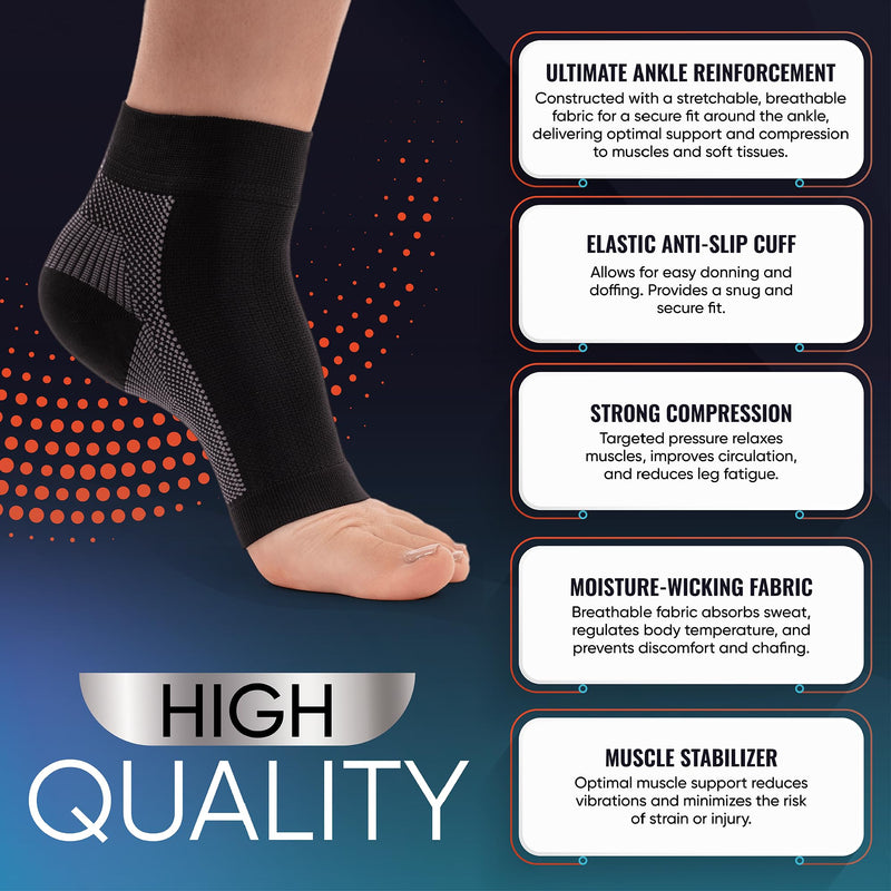 PhysFlex Compression Socks for Plantar Fasciitis, Achilles Tendonitis Relief - Ankle Compression Sleeve for Heel Spurs, Foot Swelling, Fatigue & Sprain - Arch Support Brace for Work, Gym, Sports Medium Black - BeesActive Australia