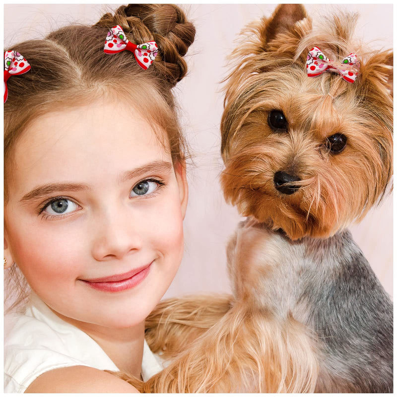 Senniea 80pcs Pet Hair Bows, Pet Hair Grooming Bows with Rubber Bands, Handmade Dog Top Knot Bows, Hair Bows for Grooming Dogs for Girl Pink - BeesActive Australia