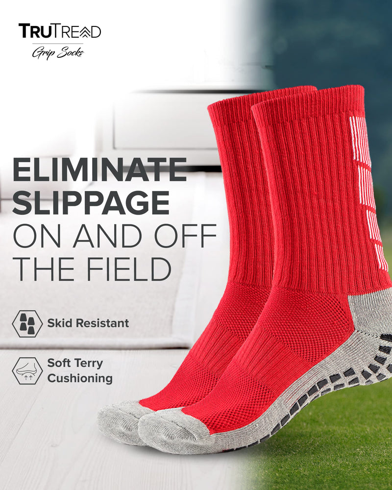 Non Slip Soccer Socks Mens | 4 Pairs | Non Skid Grip | Football Basketball Sport Large Black, Blue, White, Red - BeesActive Australia