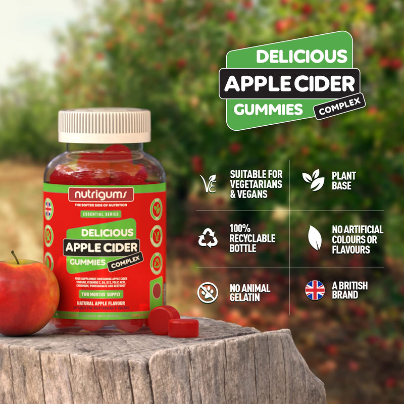 Apple Cider Vinegar Complex “with Mother” | 1050mg (per 2) x 60 Vegan Gummies | Two Month Supply | Digestive Health, Energy, Immune and Metabolism Support | Vegan Friendly by NUTRIGUMS® - BeesActive Australia