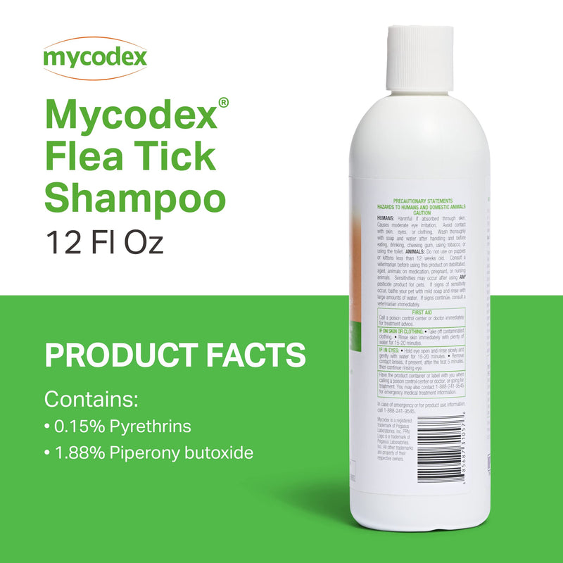 PRN Pharmacal Mycodex Flea and Tick Shampoo P3 - Sensitive Skin Shampoo for Dogs & Cats - With Oatmeal, Lanolin, & Aloe - Removes Dandruff, Dirt, & Scales while Killing Fleas, Ticks & Lice - 12 Oz - BeesActive Australia