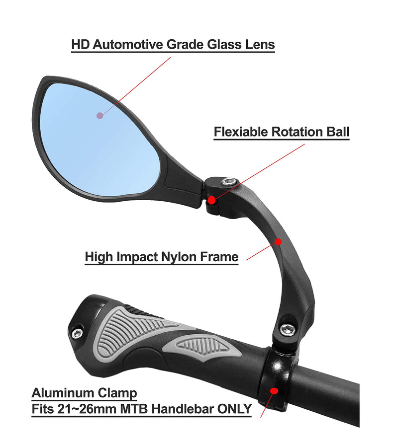 Hafny NEW Handlebar Bike Mirror, HD Glass Lens (Anti-glare Blue Left) HF-M902LB-FR01 Anti-glare Blue Left - BeesActive Australia
