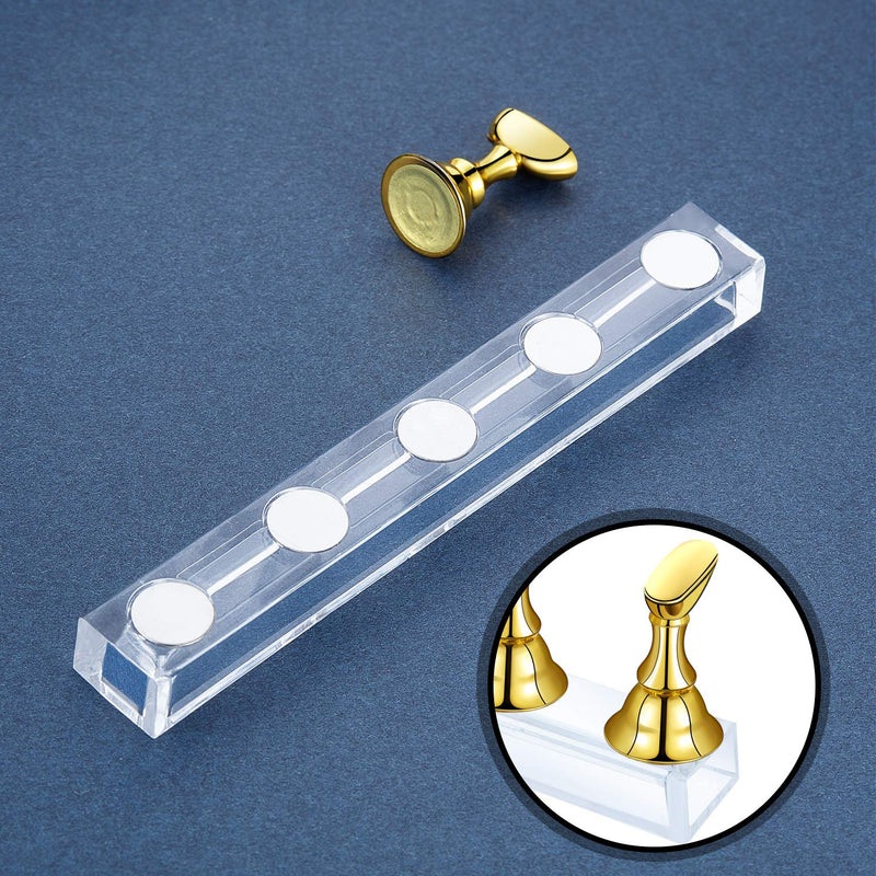 2 Sets Acrylic Nail Display Stand Nail Tip Practice Stand Magnetic Nail Practice Holder Fingernail DIY Nail Art Stand for False Nail Tip Manicure Tool (Gold and Silver) Gold and Silver - BeesActive Australia