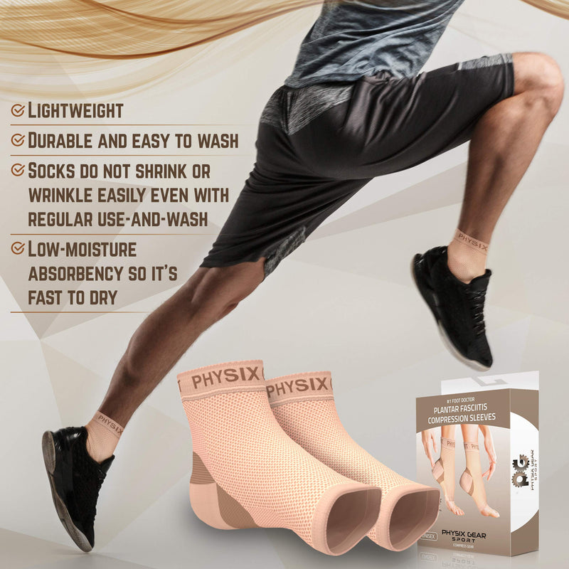 Physix Gear Sport Plantar Fasciitis Socks with Arch Support for Men & Women - Ankle Compression Sleeve, Toeless Compression Socks Foot Pain Relief, Ankle Swelling - Better than Night Splint, Beige S/M S/M-US Mens 6-8 | Womens 4-7.5 Beige Nude (1 Pair) - BeesActive Australia