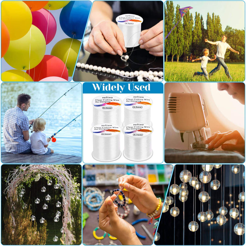 Fishing Wire for Hanging, Selizo 4Pcs Clear Fish Line Fishing String Invisible Monofilament Nylon Thread for Hanging Decorations, Balloon Garland, Jewelry Making, Beading and Crafts - BeesActive Australia