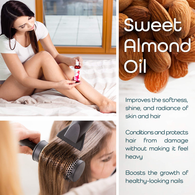 Sweet Almond Oil Carrier Oil - Cold Pressed Pure Natural Body Massage Oil Carrier Oil for Essential Oils Mixing, Baby Oil Dry Skin Face Hair Moisturizer Makeup Remover 4 oz - BeesActive Australia
