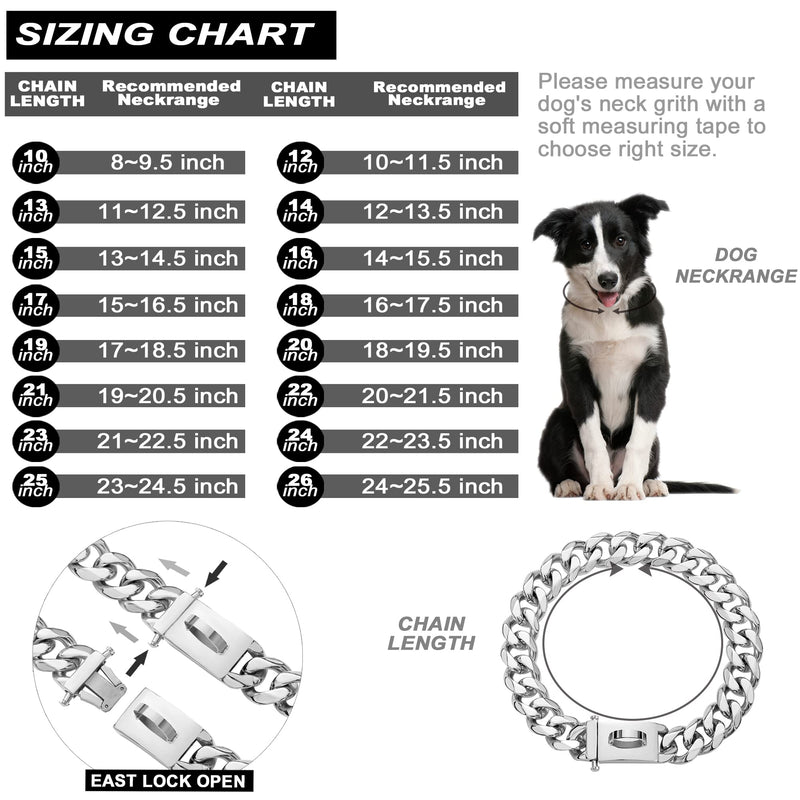W/W Lifetime Dog Chain Collar Walking Metal Collar with Design Secure Buckle Cuban Link Strong Heavy Duty Chew Proof Chain Collar for Small Medium Large Dogs 20 Inch - BeesActive Australia