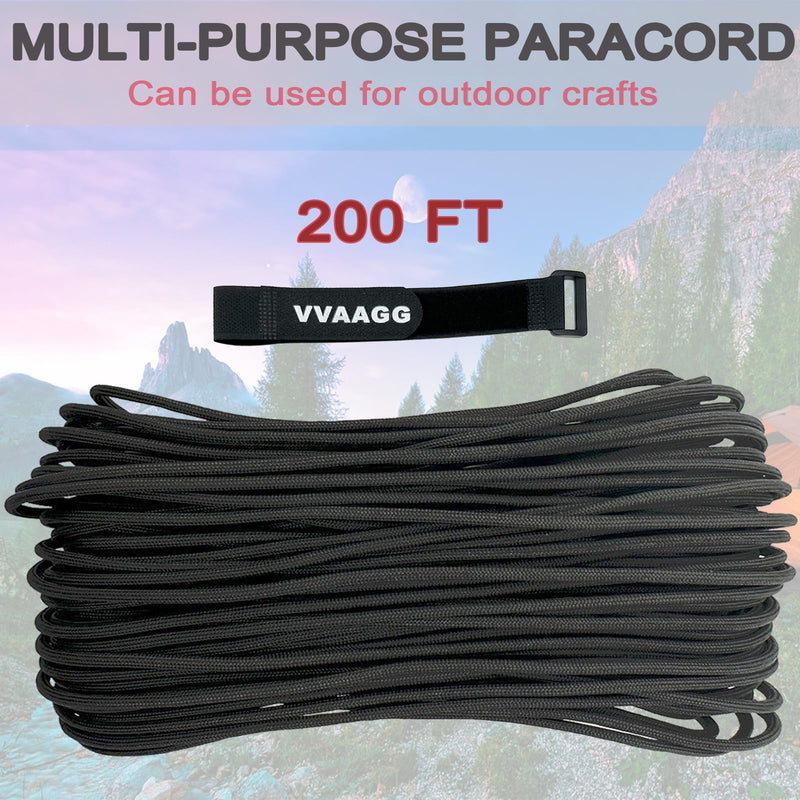 VVAAGG 550 Paracord 100FT, Heavy-Duty Parachute Cord, Outdoor Camping Gear Tent Rope Black - BeesActive Australia