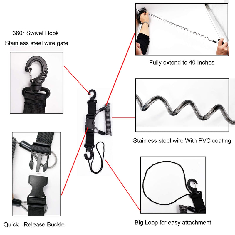 YYST One Stainless Steel Scuba Diving Lanyard Stainless Steel Spring Coiled Lanyard with Quick Release Buckle for Cameras and Dive Lights - BeesActive Australia