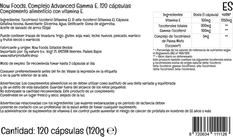 Now Foods, Advanced Gamma-E-Complex, 120 Softgels, Lab-Tested, Vitamin E, Gluten Free, Non GMO - BeesActive Australia