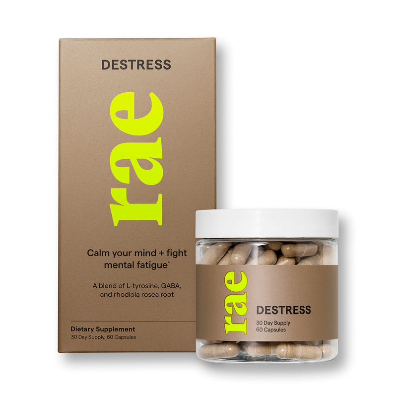 Rae DeStress Capsules for Stress Relief - Mood Support Supplement with GABA, L-Tyrosine and Ashwagandha - Vegan, Non GMO and Gluten Free - 30 Day Supply 60 Count - BeesActive Australia