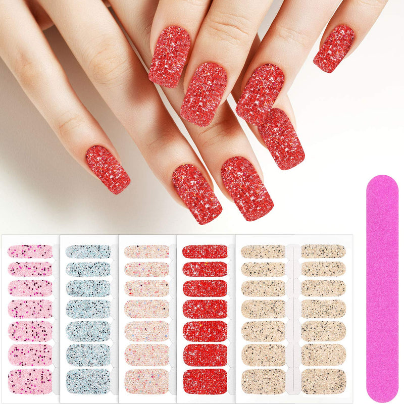 8 Sheets Glitter Nail Wraps Adhesive Nail Art Stickers Nails Polish Decal Strips with 2 Pieces Nail Files for Women Girls Home Favors (Classic Pattern) Classic Pattern - BeesActive Australia