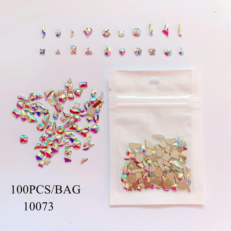 NAIL ANGEL 100pcs/bag Nail Art AB color Crystal Gem 20 Different Shapes Rhinestone Gem 10072/73 (10073) 10073 - BeesActive Australia