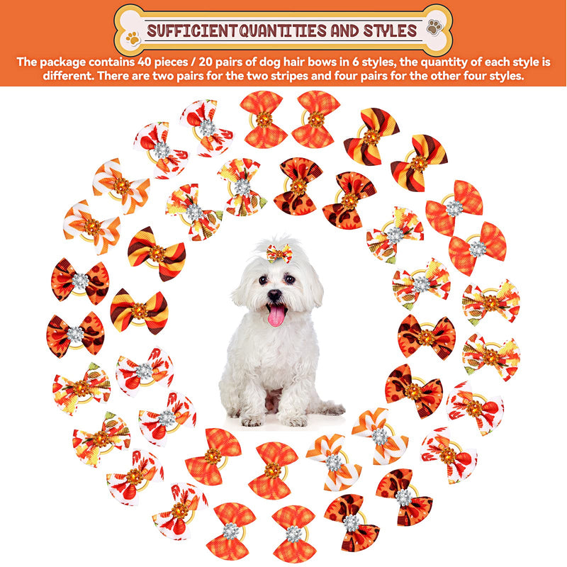 40 Pieces Small Dog Hair Bows with Rubber Bands Autumn Fall Dog Topknot Bow Pet Rhinestone Hair Topknot Bows Pet Handmade Hair Bowknot Grooming Accessories for Thanksgiving Pet Supplies, 20 Pairs - BeesActive Australia