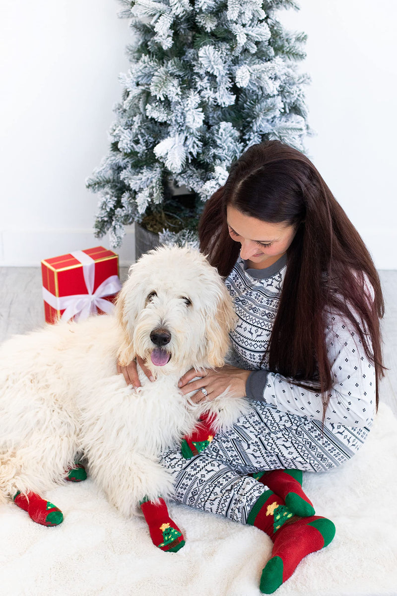 Pearhead Matching Human and Dog Apparel, Christmas Socks Set for dog and Owner, Green and Red Christmas Tree Dog Socks and Adult Socks Christmas Tree Human & Dog Sock Set - BeesActive Australia