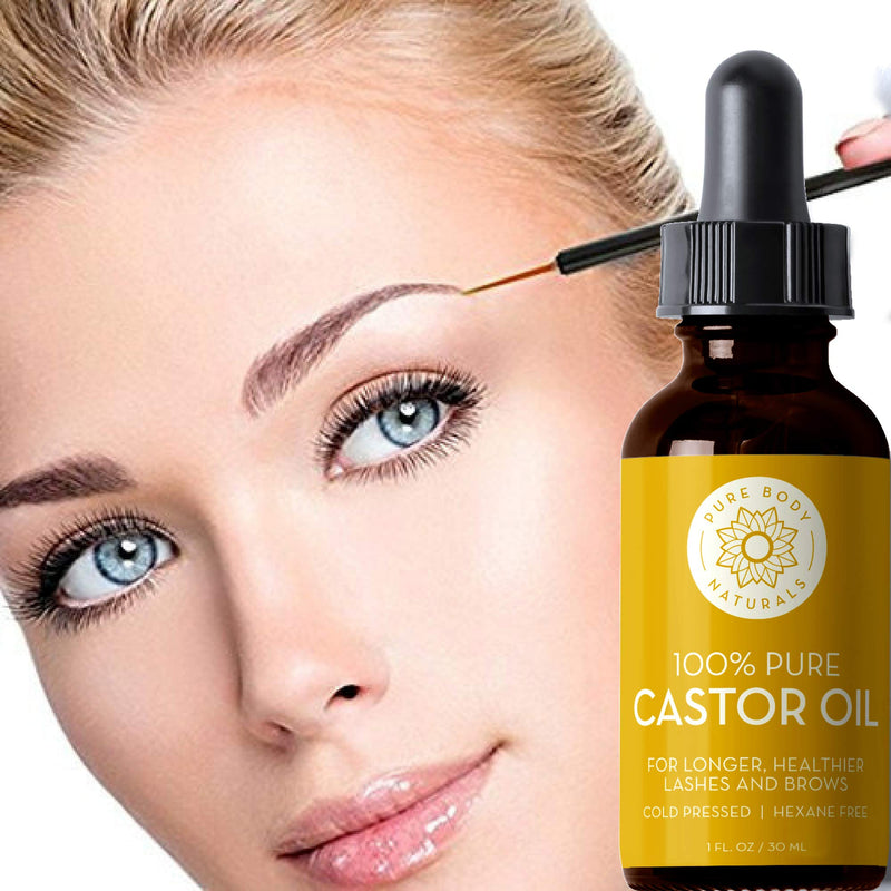 Organic Castor Oil for Eyelashes and Eyebrows with Applicator Kit, Lash & Brow Growth Serum by Pure Body Naturals, 1 Ounce - Label Varies - BeesActive Australia