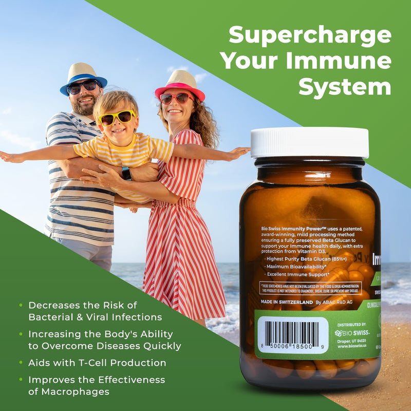Bio Schwiiz Immunity Power Swiss Beta Glucan 1,3, 1,6 420 mg + Vitamin D | Clinically Proven Immune Support Supplement | 60 Vegan, Gluten-Free & Non-GMO Immune Boosters for Adults - BeesActive Australia