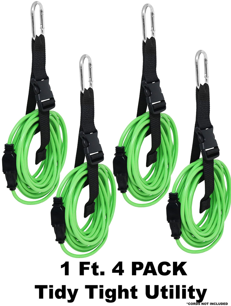 Tidy Tight Utility 1 Ft, 4 Pack Oval Carabiner Clip On One End, Single Securing Loop with Adjustable Side Release Buckle, Total Strap Length 1 Ft , 1.5 Inch Black Heavyweight Polypro Webbing. - BeesActive Australia