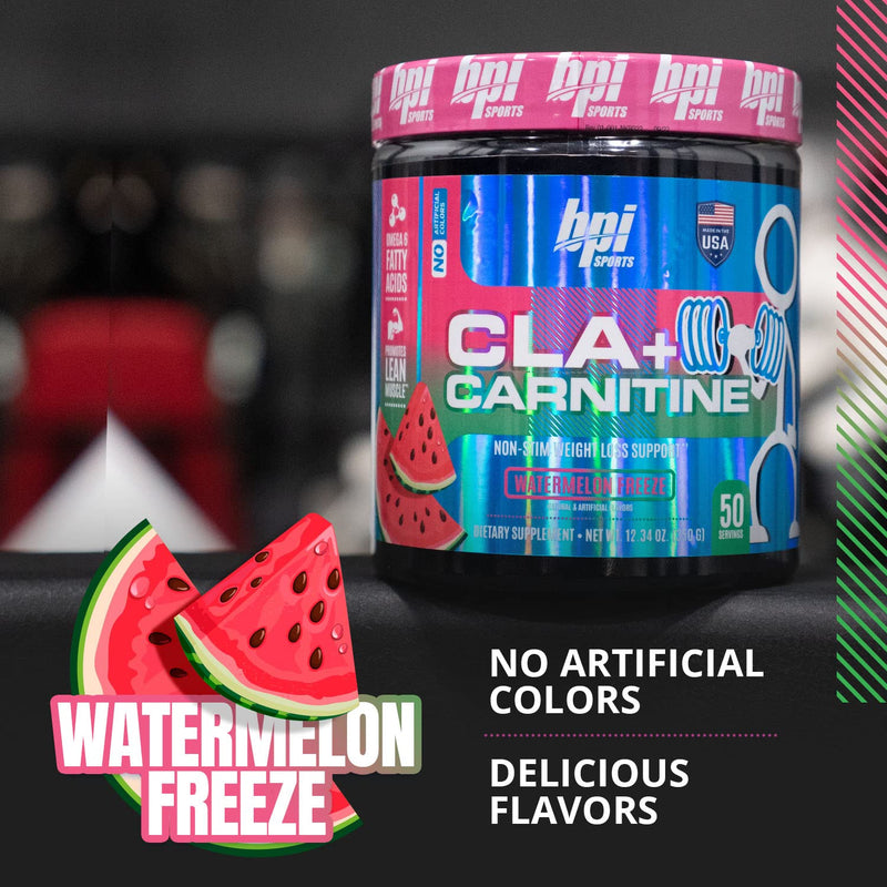 BPI Sports CLA+Carnitine–Conjugated Linoleic Acid–Weight Loss Formula –Metabolism, Performance, Lean Muscle–Caffeine Free–For Men & Women–Watermelon Freeze–50 servings – 12.34 oz.(Packaging May Vary) Watermelon Freeze - BeesActive Australia