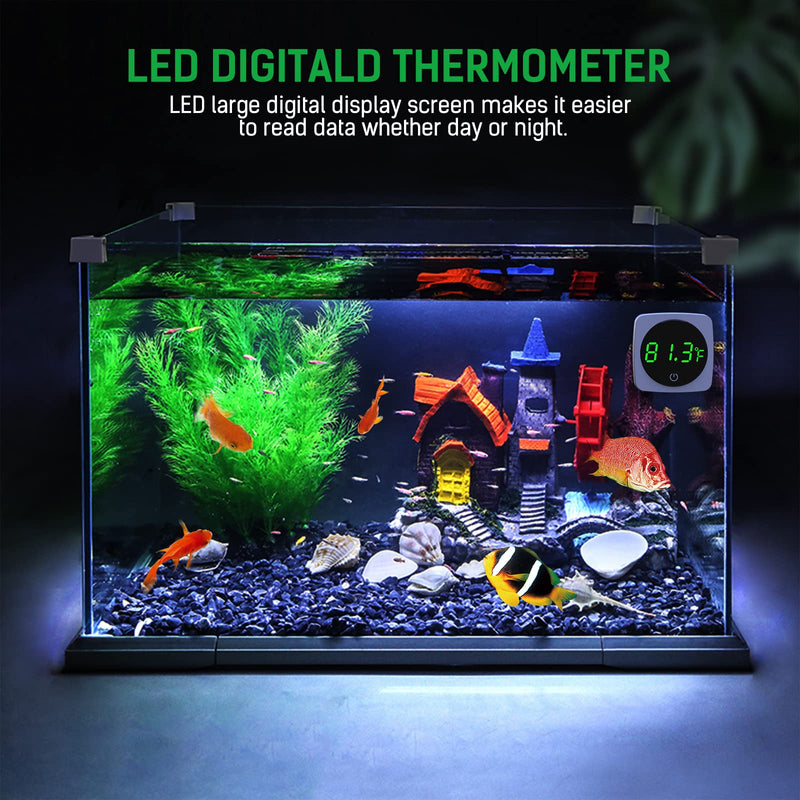 Digital Aquarium Thermometer, PAIZOO LED Display Thermometer for Aquarium Fish Tank, High Accurate to ±0.9°F, Touch & Sleep Mode, Thermometer with Temperature Sensor, 2Pcs(Green & White)) - BeesActive Australia