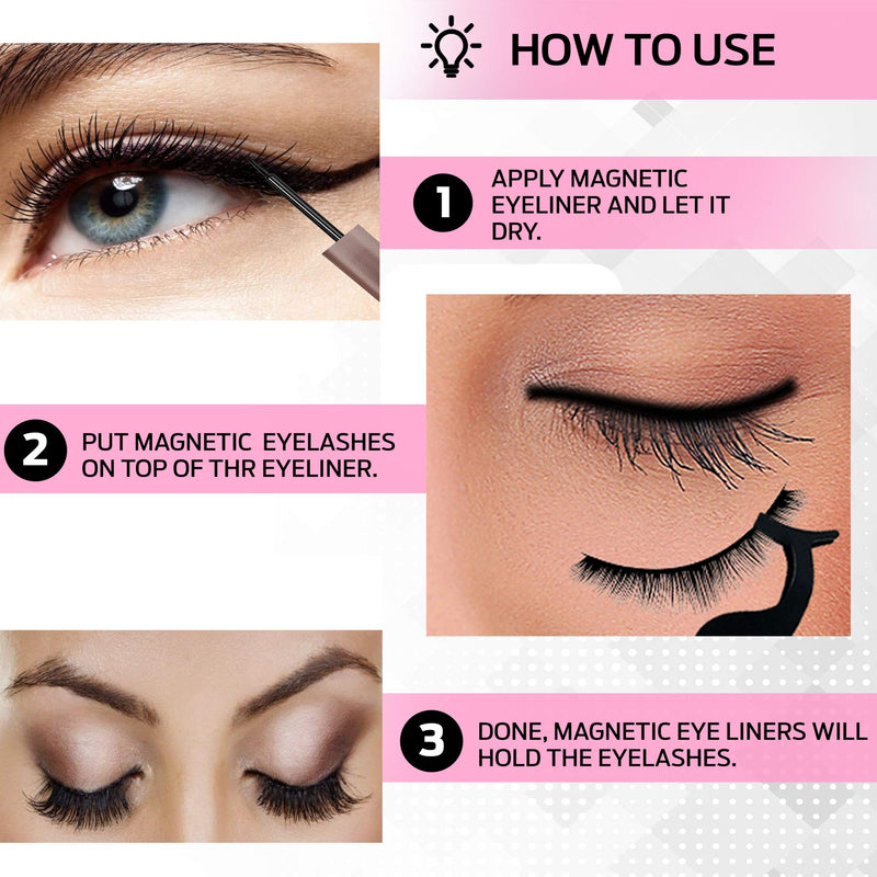 Magnetic Eyeliner and Magnetic Lashes Kit, 3 Lash Style with 2 Waterproof Eyeliner and Tweezer - BeesActive Australia