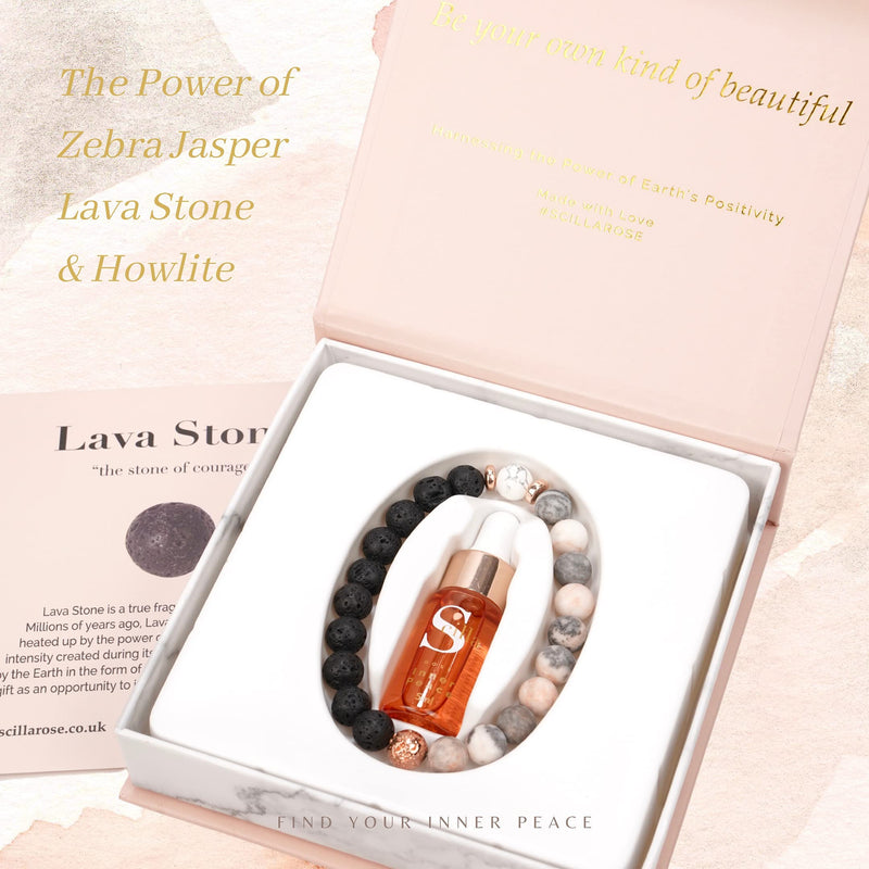Chakra Crystals and Lava Rock Bracelet with Good Sleep Oil, Anxiety Bracelet for Women, Premium Real Beaded Aromatherapy Diffuser, Yoga Meditation Accessories, Spiritual Self Care Gifts Zebra Jasper Lava With Inner Peace - BeesActive Australia