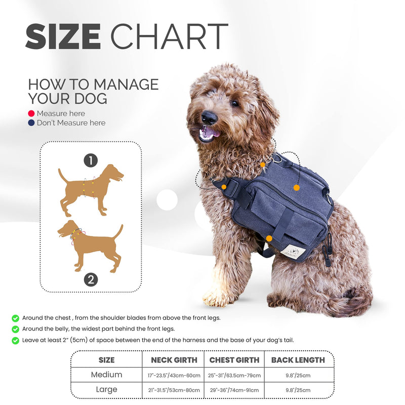 Kvell Premium Dog Pack - Hiking Saddle Bag, Backpack Dogs - No-choke, Lightweight, Breathable Rucksack Pack Pets With Fully Adjustable Straps & 2 Large Zipper Compartments (Medium/Large Breed), Black - BeesActive Australia