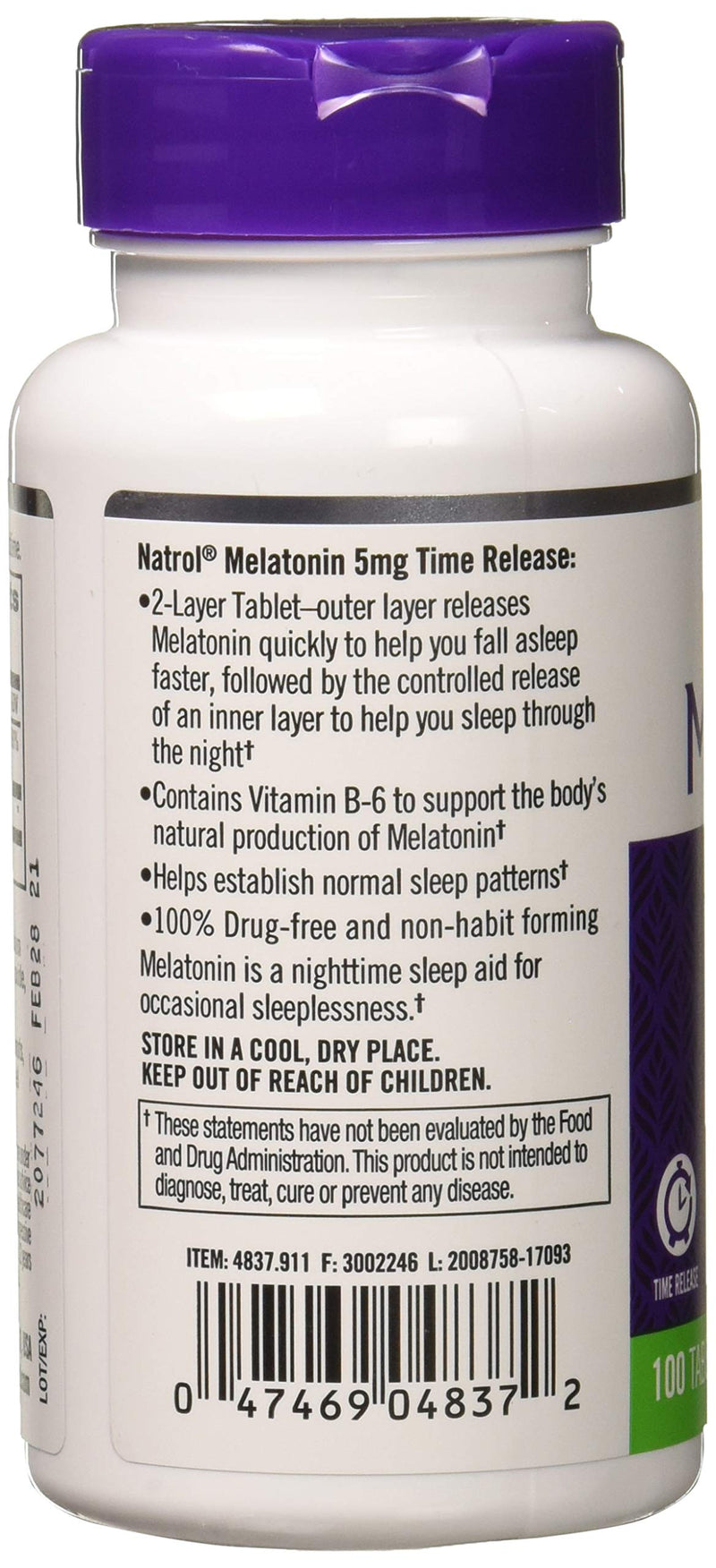 Natrol Melatonin Time Release 5mg Tablets 100 ea ( Pack of 3) - BeesActive Australia