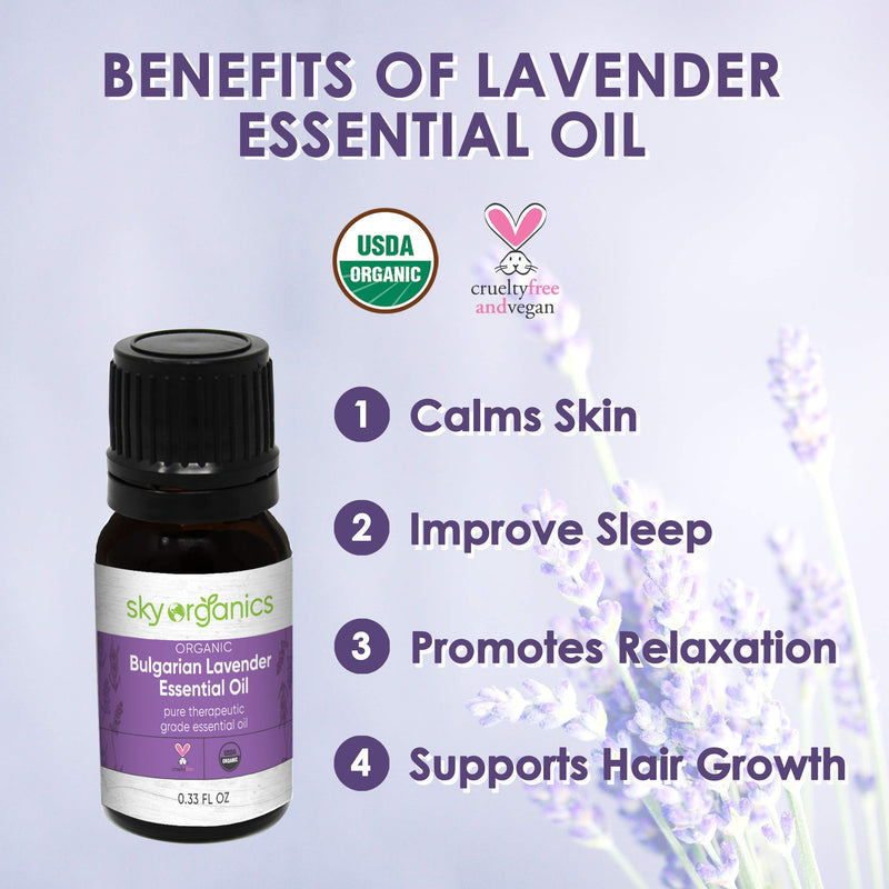 Organic Lavender Essential Oil by Sky Organics (10 ml.) 100% Pure Steam-distilled USDA Organic Lavender Essential Oil Natural Lavender Oil for Aromatherapy Diffuser Massage Candles and DIY Organic Lavender Oil 0.33 Fl Oz (Pack of 1) - BeesActive Australia