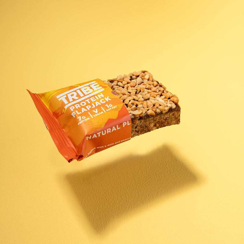 TRIBE High Protein Flapjacks - Caramel - Plant Based - Vegan Snack - Gluten Free (12 x 50g Bars) 1 count (Pack of 12) - BeesActive Australia