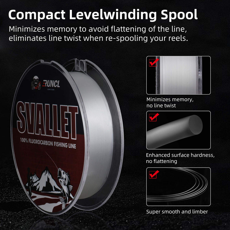 RUNCL SVALLET Fishing Line, 100% Fluorocarbon Fishing Leader, 50Yds 2-80LB, Invisible Underwater, Sinks Faster Than Monofilament, Balanced Strength & Sensitivity Clear 10LB(4.5kgs)/0.26mm/50Yds - BeesActive Australia