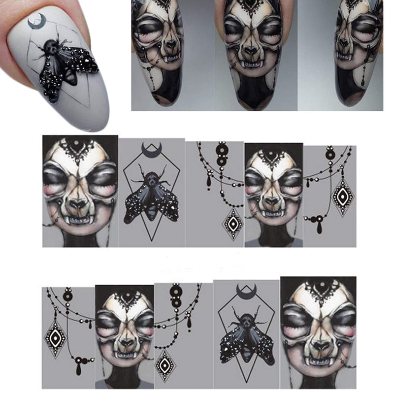 NAIL ANGEL 25 Sheets Nail Art Water Decals Water Transfer Sticker Halloween Skull Clown Different Pattern Decals for fingernail and toenail Manicure 10192 - BeesActive Australia