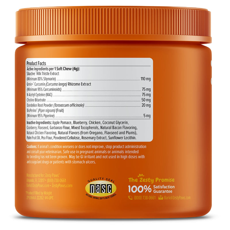 Zesty Paws Liver Support Supplement for Dogs - with Milk Thistle Extract, Turmeric Curcumin, Cranberry & Choline - Natural & Grain Free Soft Chew Formula - for Dog Liver Function & Detox Chicken 90 Count - BeesActive Australia