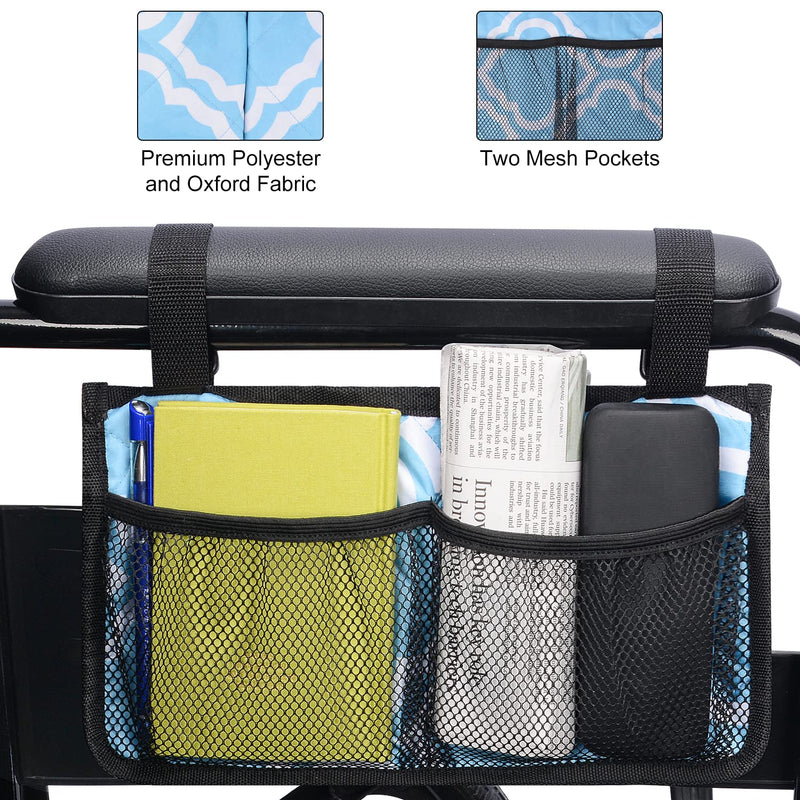 supregear Wheelchair Armrest Side Bag with cup holder and Reflective Stripes, 6 Pocket Walker Rollator Baby Stroller Waterproof Organizer Bag, Camping Chairs Armrest Bag, Bedside Hanging Storage Bag Blue - BeesActive Australia