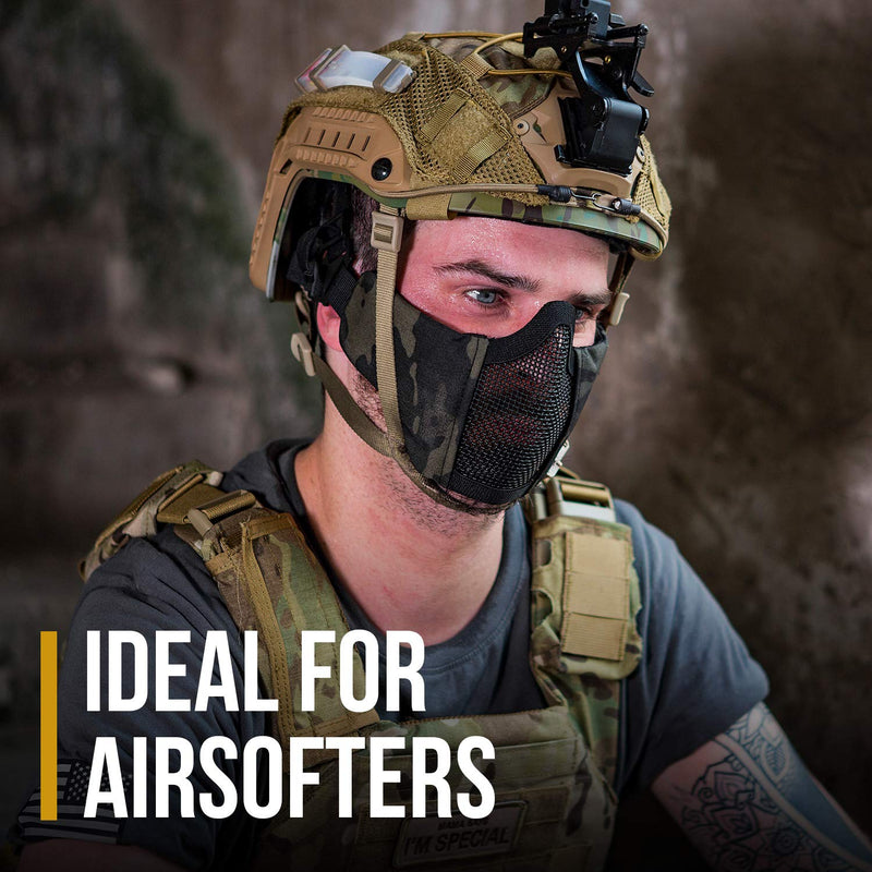 [AUSTRALIA] - OneTigris 6" Foldable Half Face Mesh Mask Military Style Comfortable Adjustable Tactical Lower Face Protective Mask Tan 