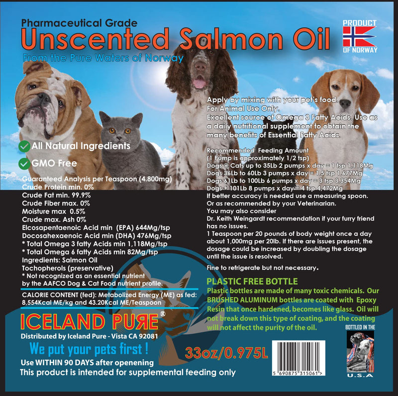Iceland Pure Unscented Pharmaceutical Grade Salmon Oil For Dogs and Cats.Bottle Size 17oz - BeesActive Australia