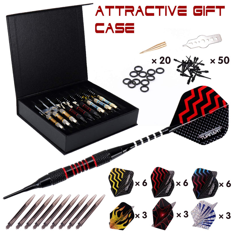 Darts Plastic Tip Professional Soft Tip Darts Set for Electronic Dartboard 9 Pcs 18 Grams with 50 Extra Tips 9 Shafts 27 Flights Tool Kit Gift Darts Case golden - BeesActive Australia