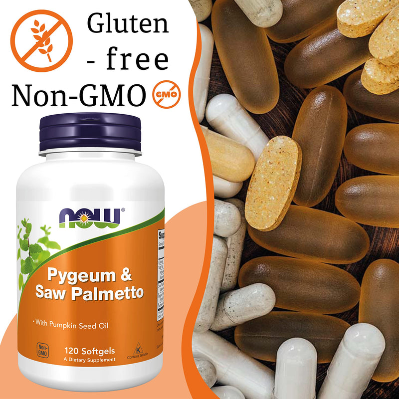 Now Foods, Pygeum & Saw Palmetto, 120 Softgels, Lab-Tested, Pumpkin Seed Oil, Saw Palmetto, Gluten Free, Soy Free - BeesActive Australia