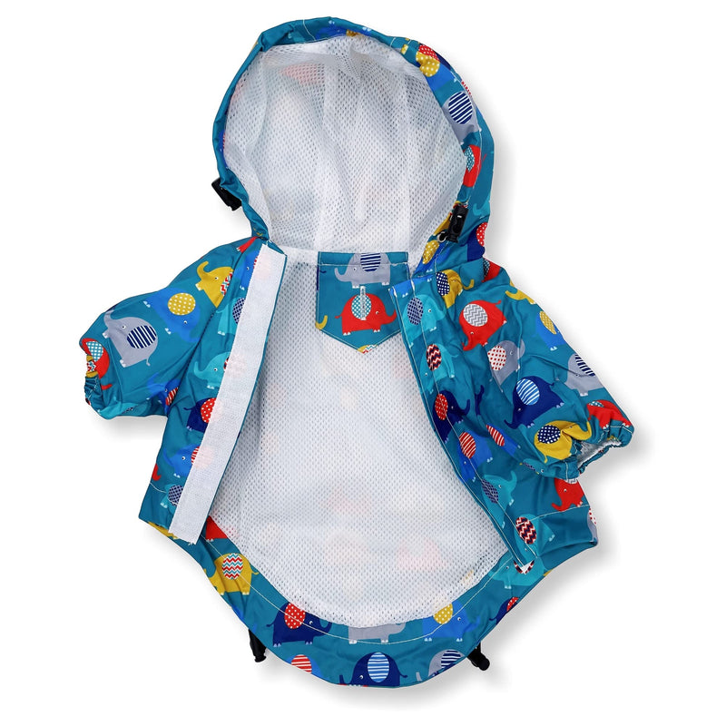 Dog Raincoat Hooded Leash Hole Waterproof Rain Coat Jacket Rainwear for Small Pet Cat Puppy XS: Length - 10" Teal Elephant - BeesActive Australia