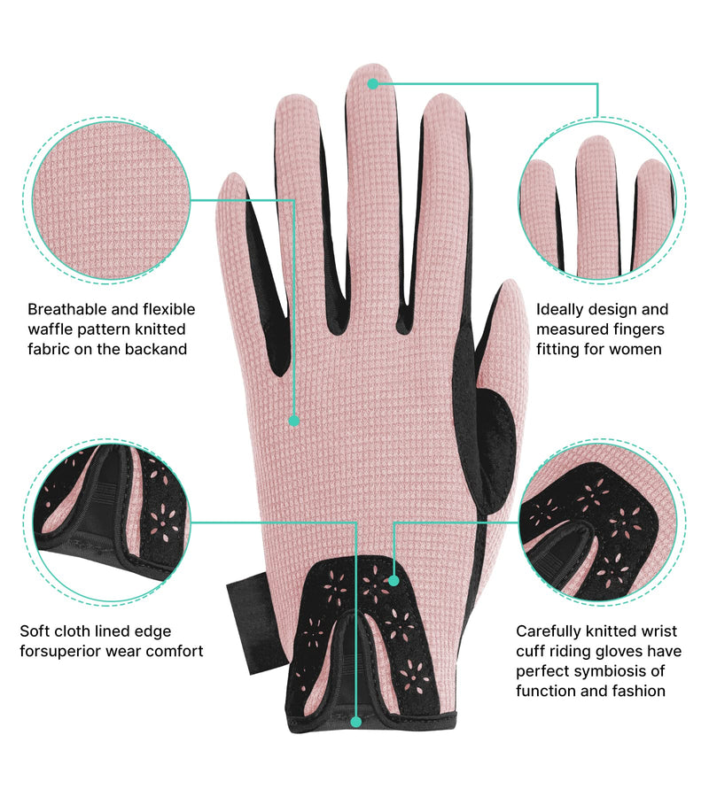 Thapower Women Horse Riding Gloves Winter Equestrian Horseback Gloves Lady Youth Girl Outdoor Star Pattern Mitts Perfect for Biking Cycling Gardening Pink Small - BeesActive Australia