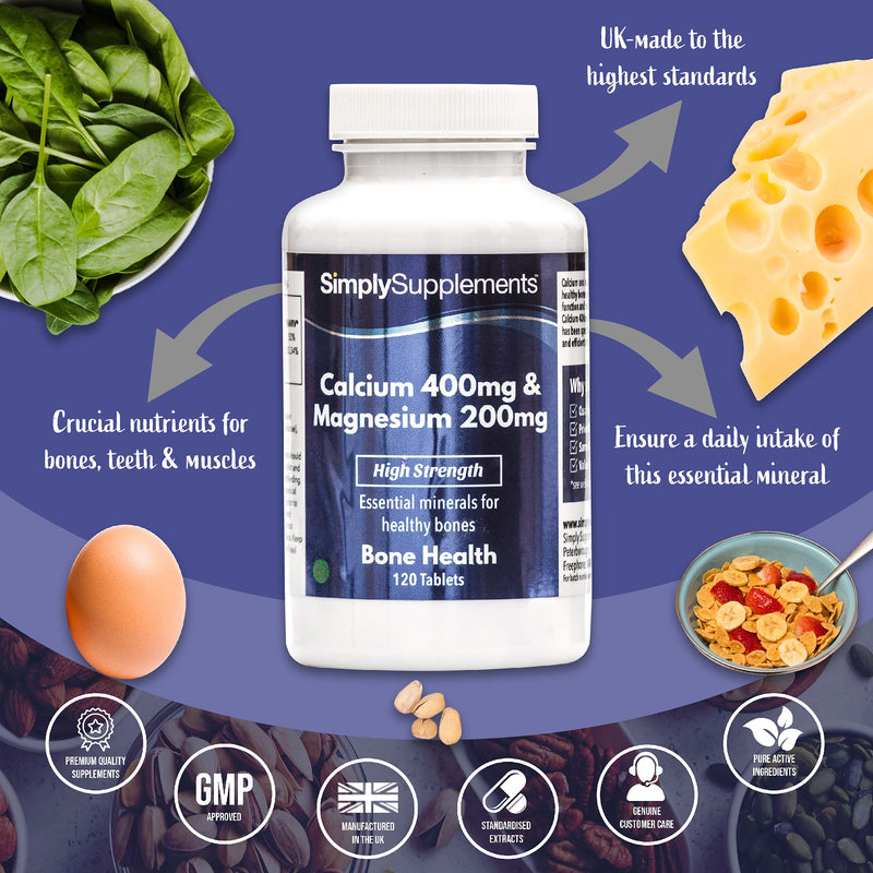 Calcium 400mg & Magnesium 200mg | Support for Bone Health and Muscle Function | Vegan & Vegetarian Friendly | 120 Tablets | Manufactured in The UK - BeesActive Australia
