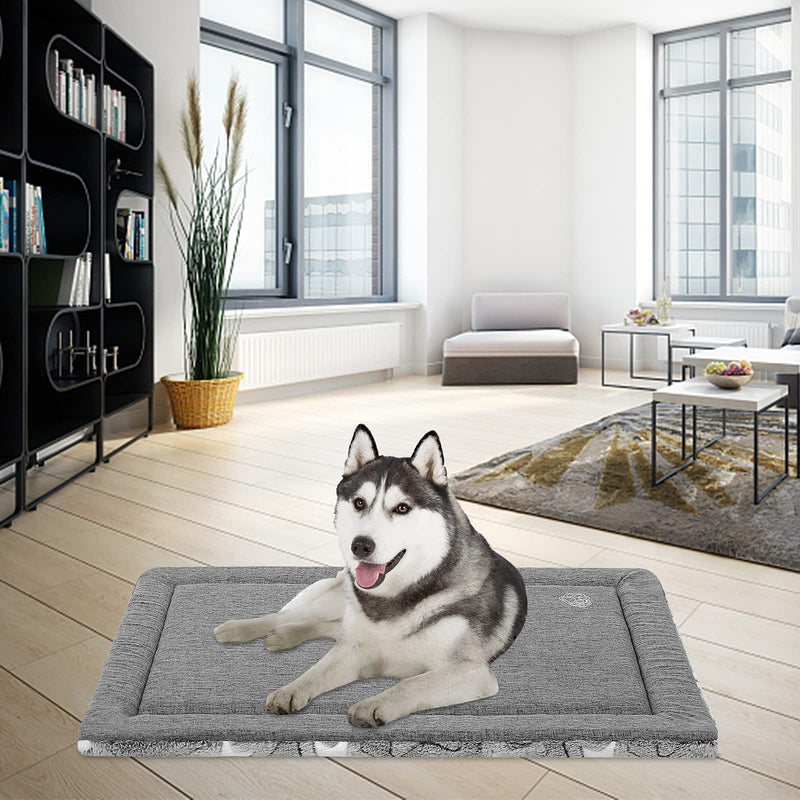 EMPSIGN Fancy Dog Bed Mat, Pet Bed Pad Reversible (Cool & Warm), Machine Washable Crate Pad, Pet Sleeping Mat for Small to XXX-Large Dogs, Grey, Star Pattern L (36"x24"x 1.1") - BeesActive Australia