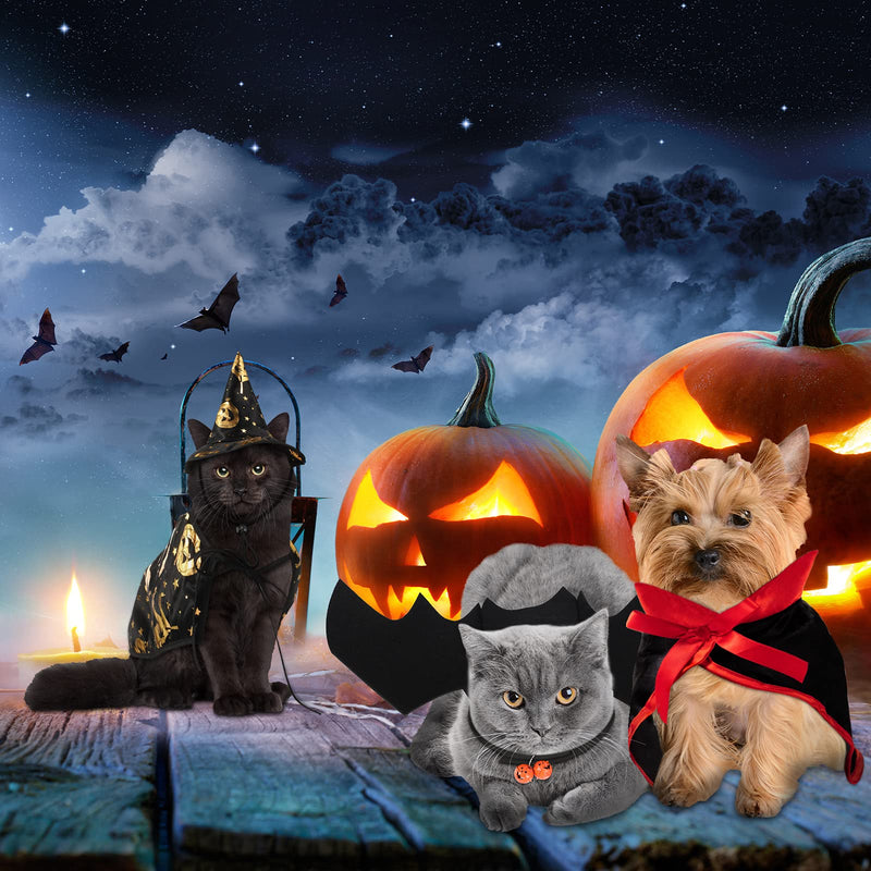 Frienda 4 Pieces Halloween Pet Costume Sets Cat Bat Costume with Bell Halloween Pet Cat Witch Cape Pet Vampire Costume Cloak Cat Witch Hat for Cats Kitten Puppy Cosplay Party Decoration - BeesActive Australia